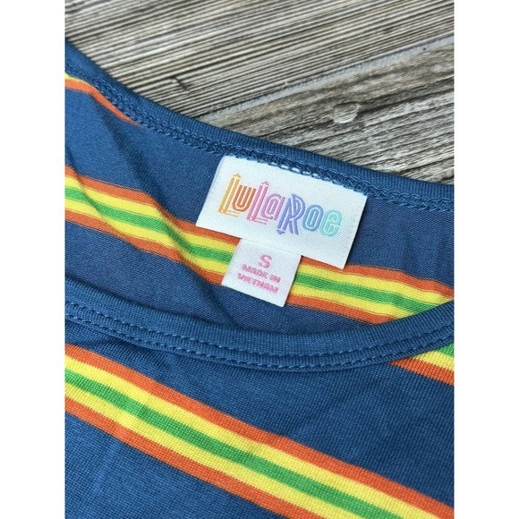 Lularoe Small‎ Irma Tunic Blue with Orange Green and Yellow Stripes Shirt NWT - Picture 5 of 10